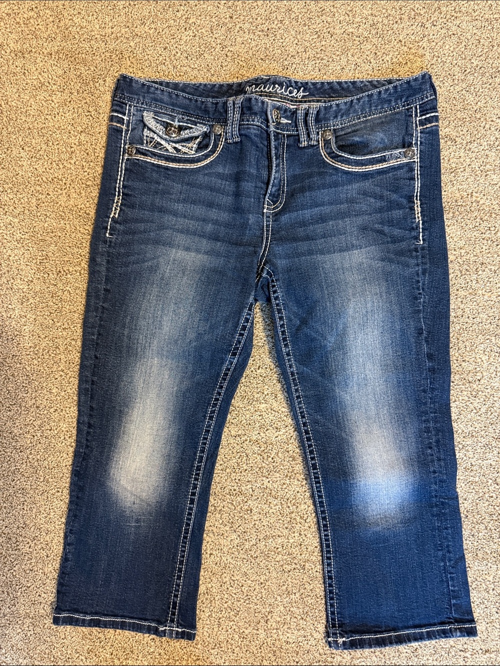 Maurices Dark Blue Cropped Stretch Jeans with Contrast Stitching